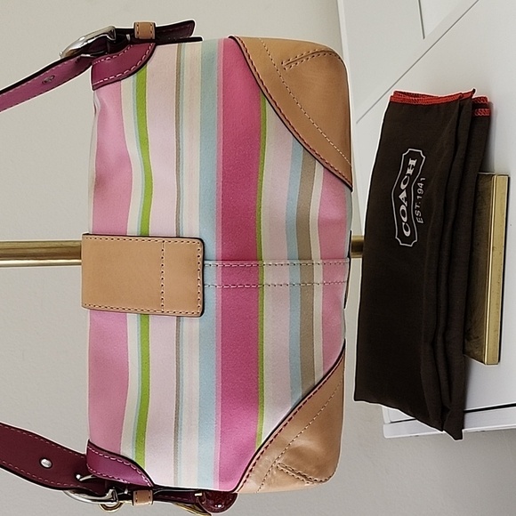 Coach Y2K Soho Hampton Pastel Stripe Leather Trim Flap Shoulder Bag Barbiecore - Picture 7 of 16
